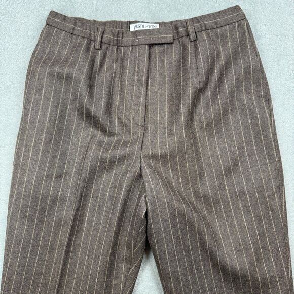 Pendleton Pants Women's 8 Wool Trousers High Waist Pleated Brown Pin Striped - Picture 3 of 11
